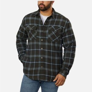 Grizzly Mountain Men Blue Plaid Flannel Shirt Jacket Snap Front Sherpa Lined XL